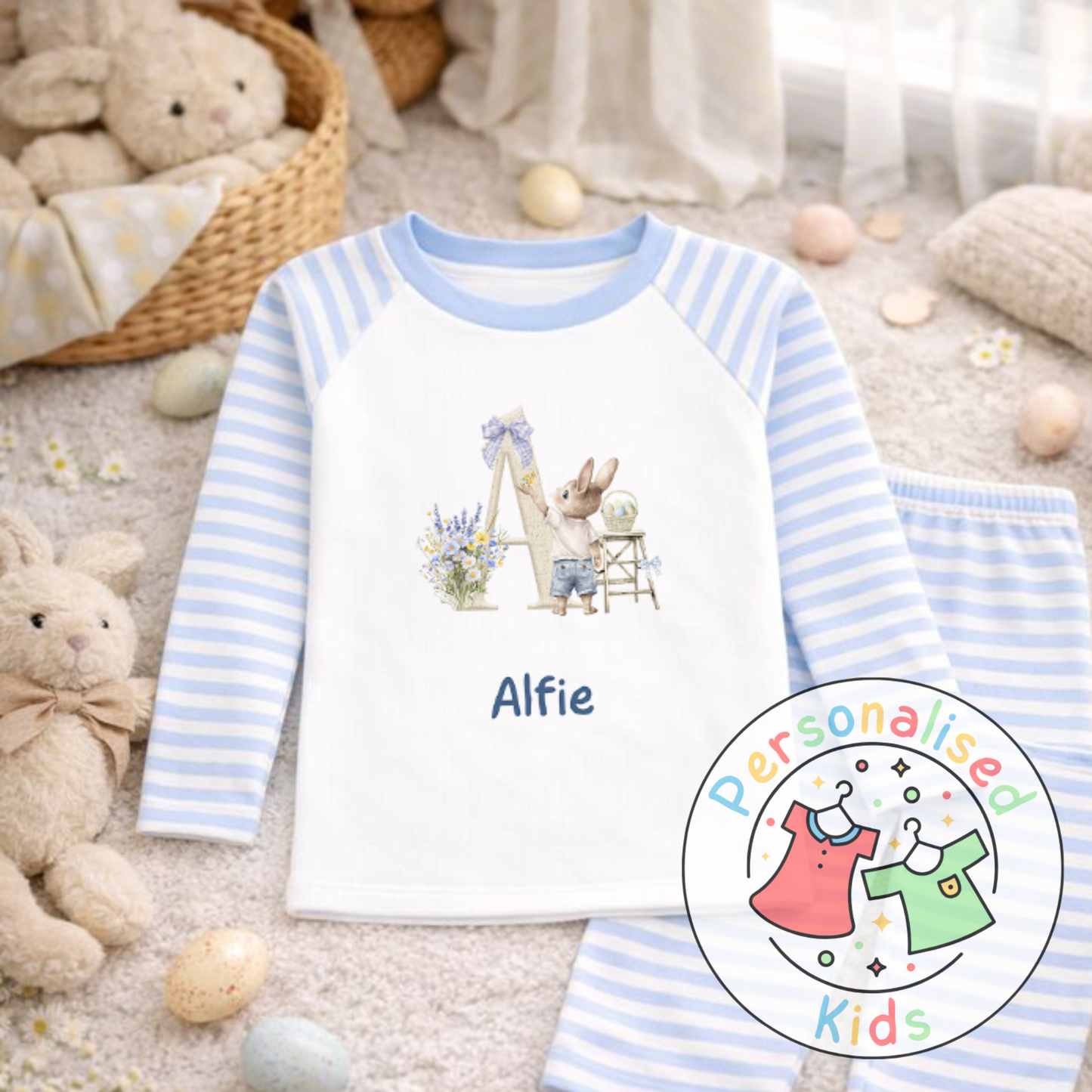 Personalised Initial Bunny Pyjama Set (Custom Name) | BE005