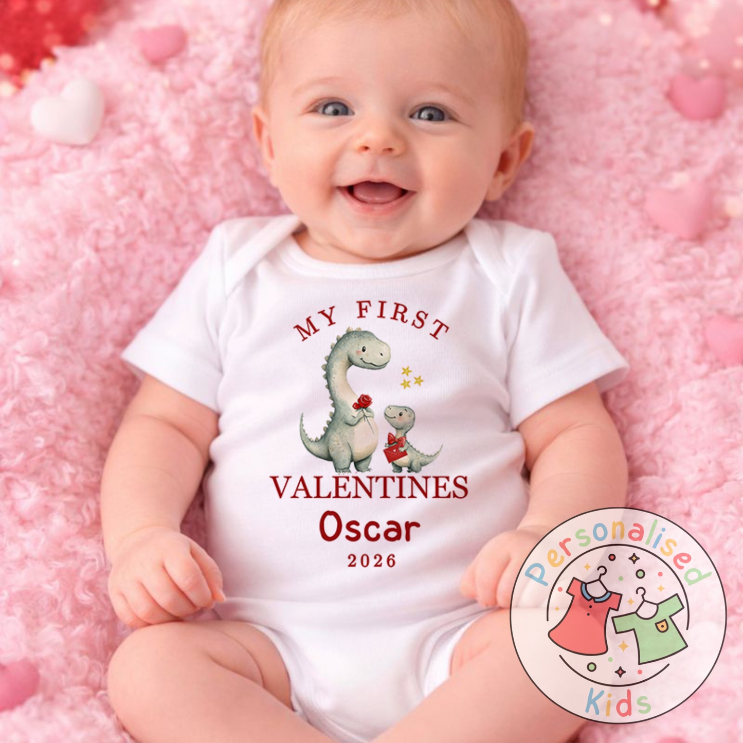 Personalised “My First Valentines” Baby Grow, Long-Sleeved Bodysuit and Romper V024