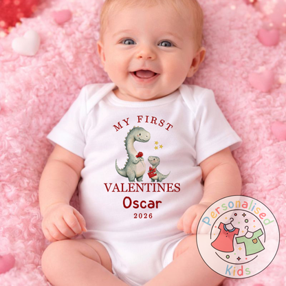 Personalised “My First Valentines” Baby Grow, Long-Sleeved Bodysuit and Romper V024