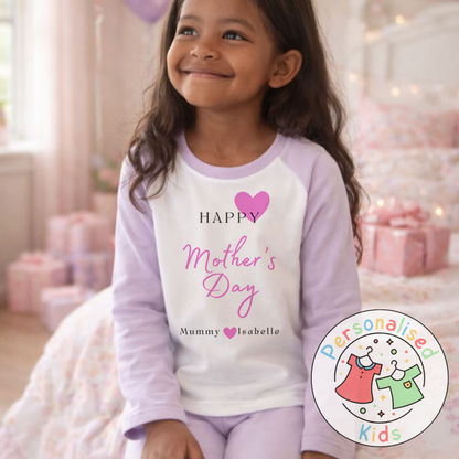 Personalised Mother’s Day Kids Pyjamas | Pink Heart Design | Custom Names MD003
