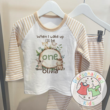 Personalised Safari Animals Birthday Pyjamas – “When I Wake Up I Will Be” Design