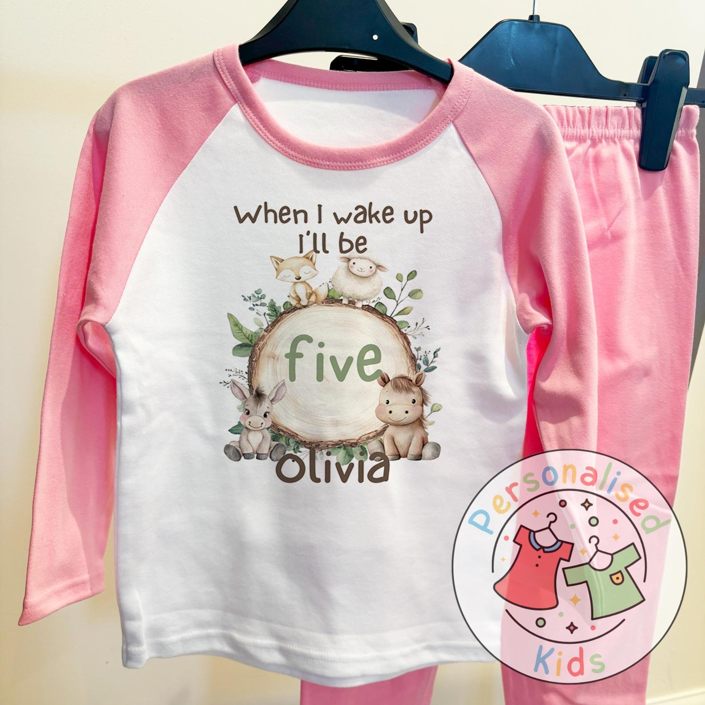 Personalised Safari Animals Birthday Pyjamas – “When I Wake Up I Will Be” Design