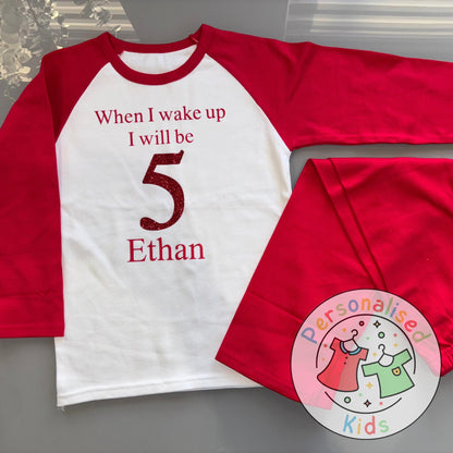 Personalised Glitter Birthday Pyjamas – “When I Wake Up, I Will Be” Sparkly Design