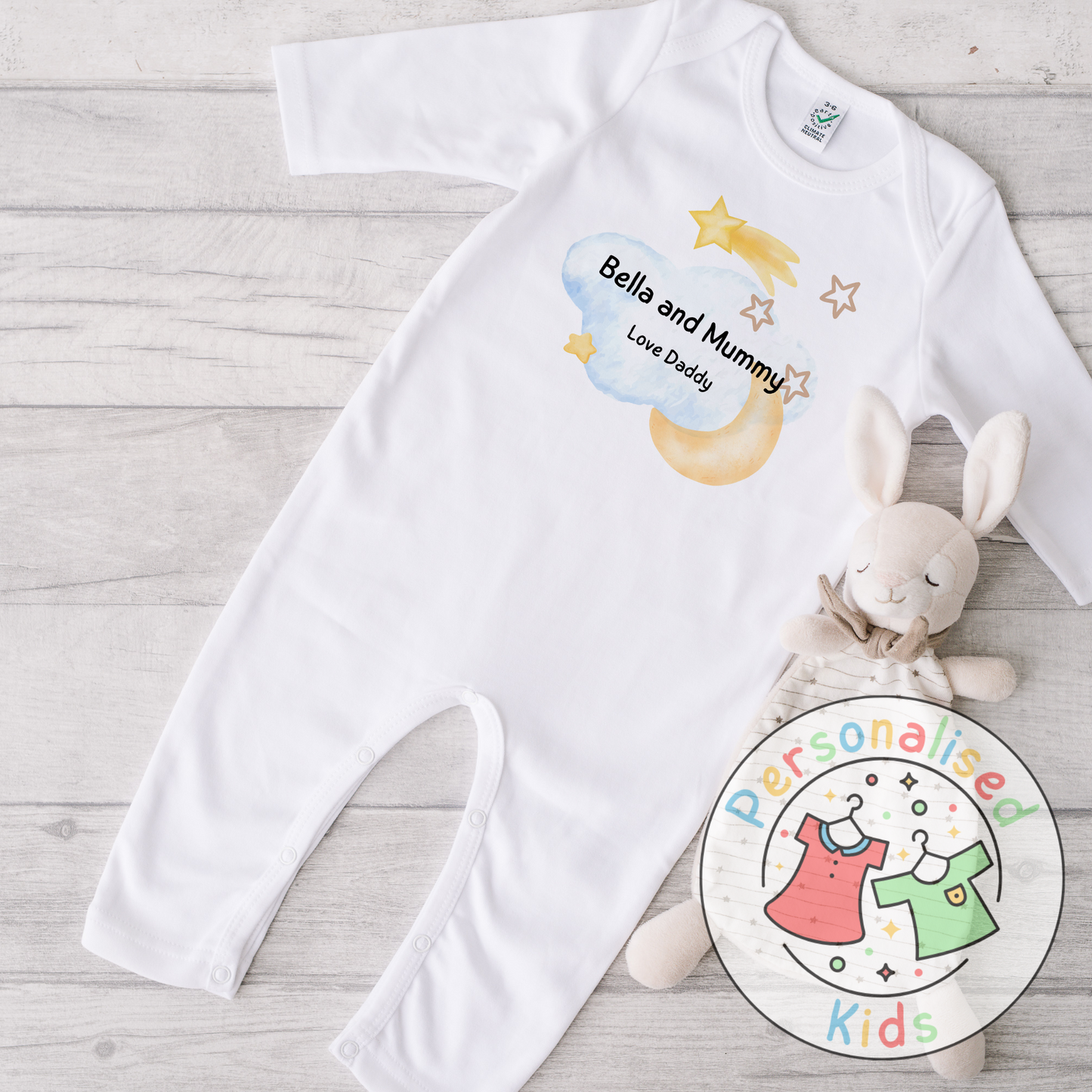 Personalised Father’s Day Baby Grow – “We Love You Daddy” Night Sky Design