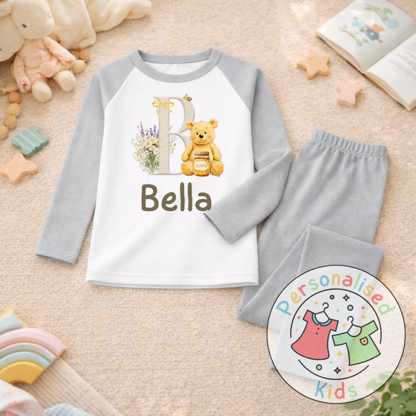 Personalised Honey Bear Kids Pyjamas HB001
