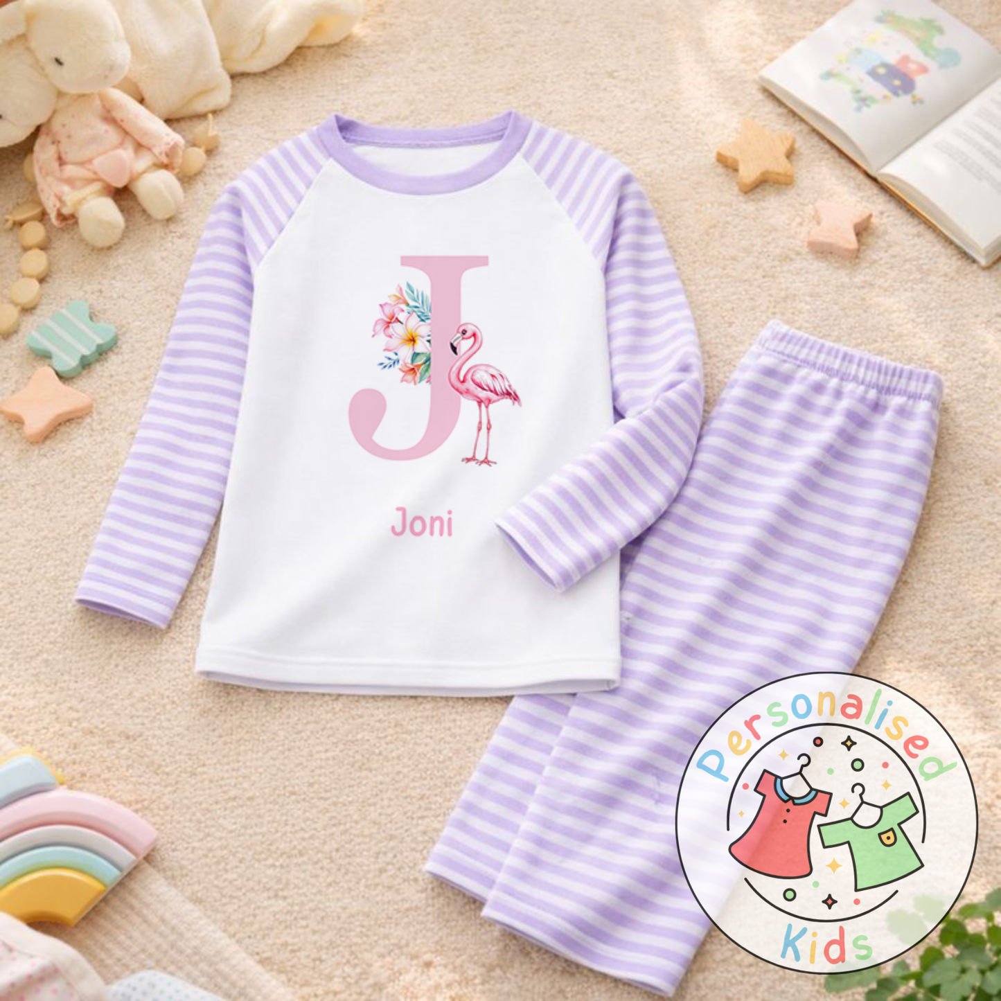 Personalised Pink Flamingo Kids Pyjamas PF002