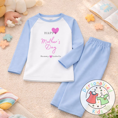 Personalised Mother’s Day Kids Pyjamas | Pink Heart Design | Custom Names MD003