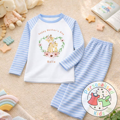Personalised Mother’s Day Kids Pyjamas – Floral Giraffe | Custom Name | MD005