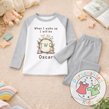 Personalised Woodland “When I Wake Up I Will Be…” Birthday Pyjamas (Name & Age) | AW001