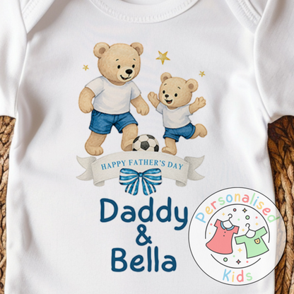 Personalised Father’s Day Baby Grow – Daddy & Me Teddy Bears Playing Football