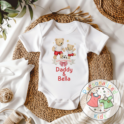 Personalised Father’s Day Baby Grow – Daddy & Me Teddy Bears Playing Football