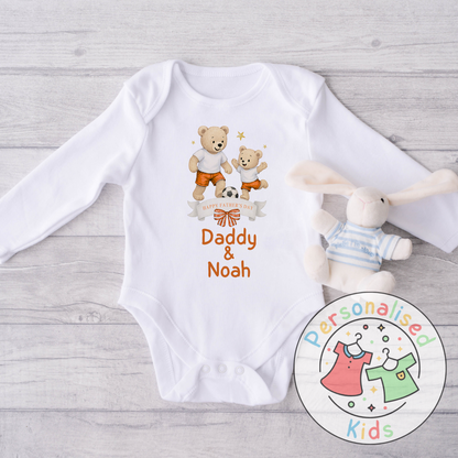 Personalised Father’s Day Baby Grow – Daddy & Me Teddy Bears Playing Football