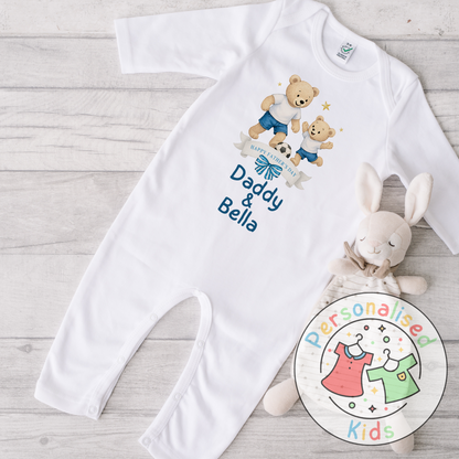 Personalised Father’s Day Baby Grow – Daddy & Me Teddy Bears Playing Football