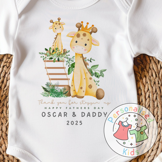 Personalised Father’s Day Top – “Thank You for Stepping Up” Giraffe Design