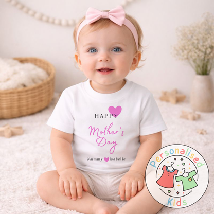 Personalised Mother’s Day Kids T-Shirt | Pink Heart Design | Custom Names MD003