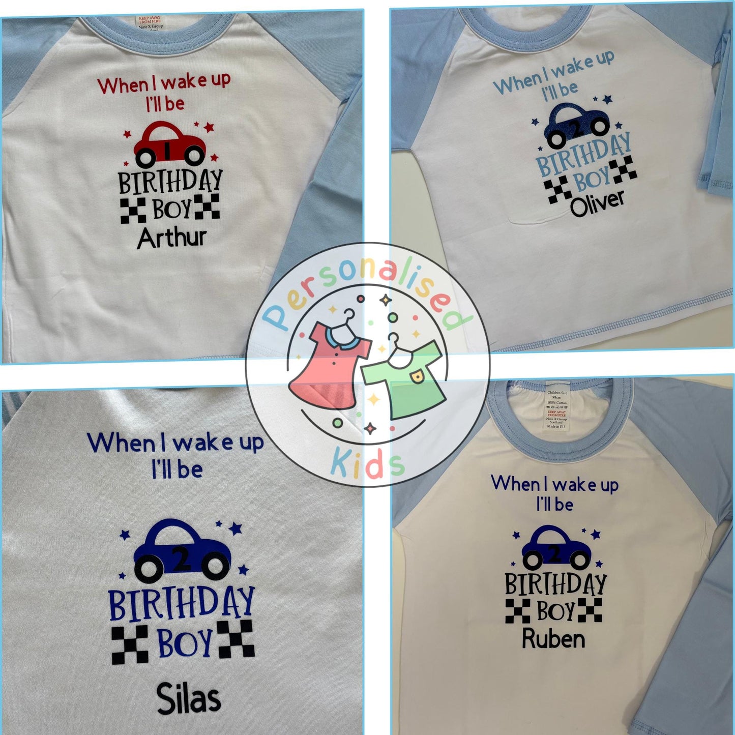 🏁 Personalised Car Theme Birthday Pyjamas – "When I Wake Up, I Will Be" Design 🏎️