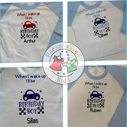 🏁 Personalised Car Theme Birthday Pyjamas – "When I Wake Up, I Will Be" Design 🏎️