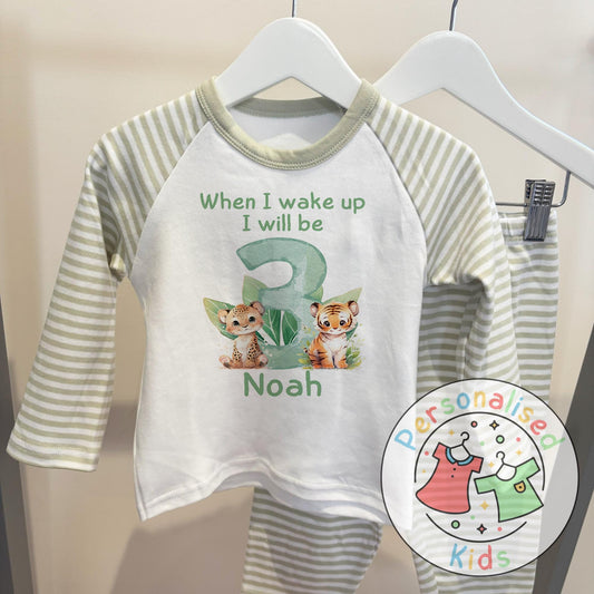 Personalized Safari Animal Birthday Pyjamas – Cute & Comfy for Your Little Explorer!