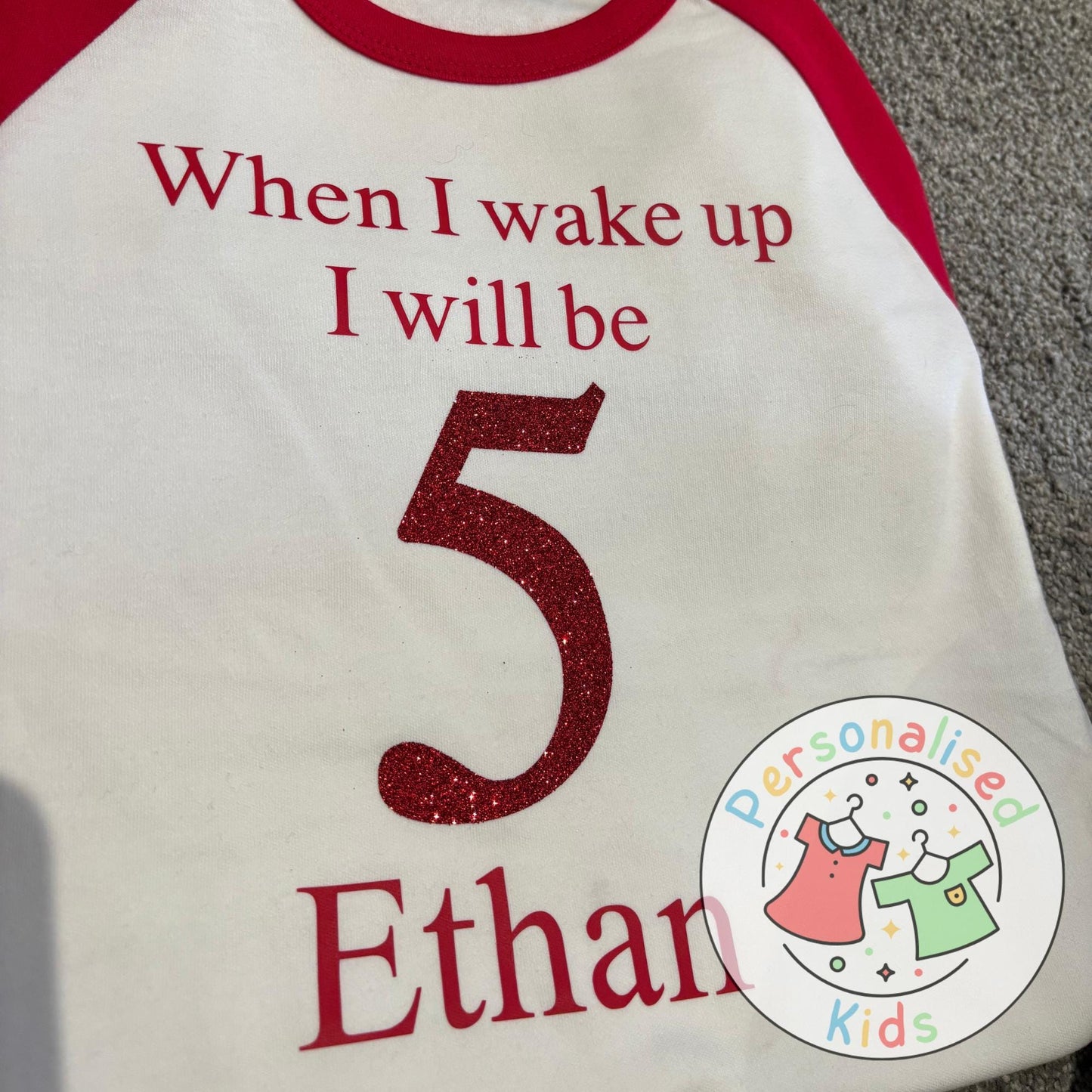 Personalised Glitter Birthday Pyjamas – “When I Wake Up, I Will Be” Sparkly Design