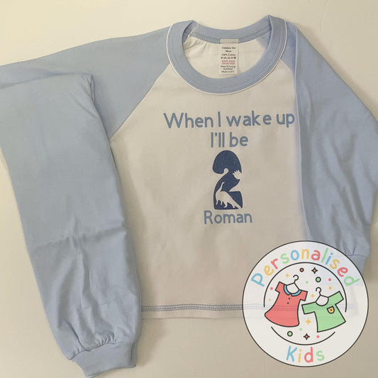 Personalised Dinosaur Birthday Pyjamas – “When I Wake Up, I Will Be” Age & Dinosaur Theme