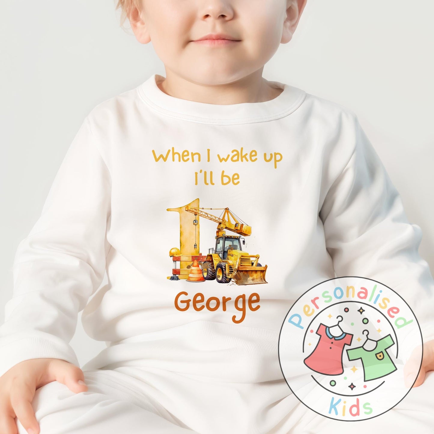 Personalised Diggerland Birthday Pyjamas – “When I Wake Up, I Will Be” Construction Theme