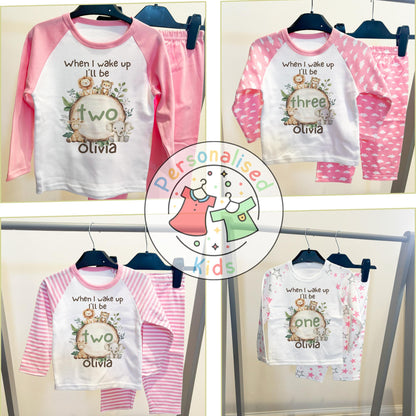 Personalised Safari Animals Birthday Pyjamas – “When I Wake Up I Will Be” Design