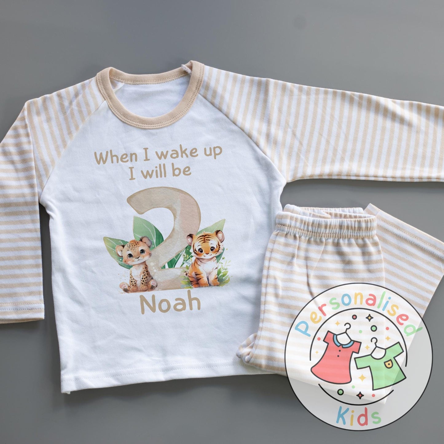 Personalized Safari Animal Birthday Pyjamas – Cute & Comfy for Your Little Explorer!