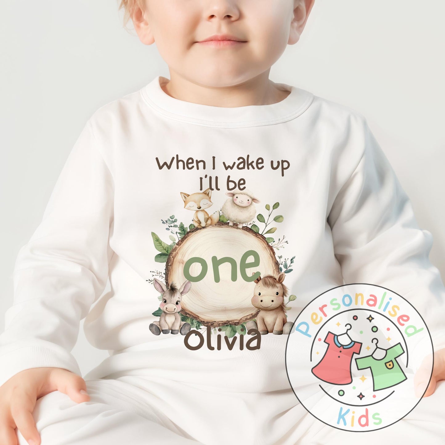Personalised Safari Animals Birthday Pyjamas – “When I Wake Up I Will Be” Design