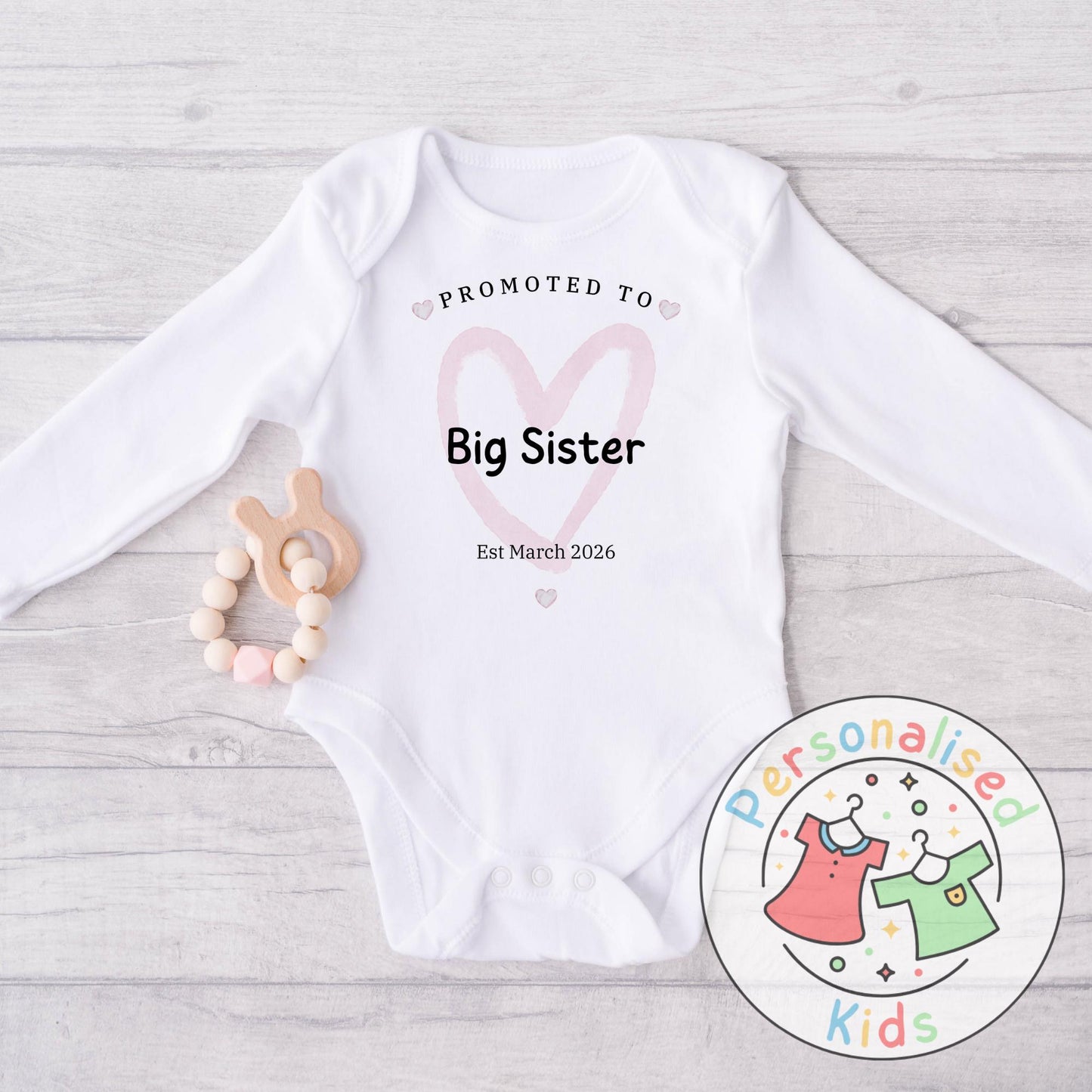 Celebrate the sweetest promotion with our adorable &quot;Promoted to Big Sister&quot; and &quot;Promoted to Big Brother&quot; outfits – perfect for pregnancy announcements, sibling reveal photos, or a thoughtful gift for the newest big sibling!
