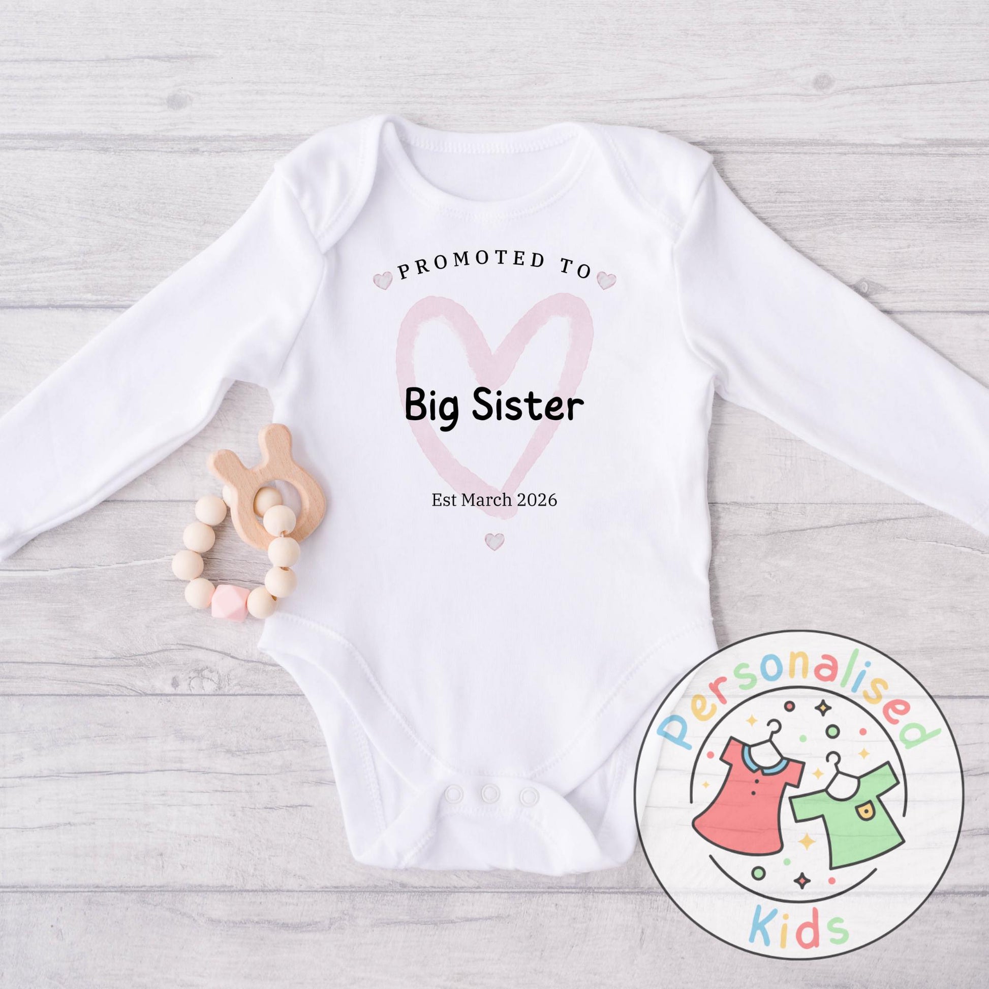 Celebrate the sweetest promotion with our adorable &quot;Promoted to Big Sister&quot; and &quot;Promoted to Big Brother&quot; outfits – perfect for pregnancy announcements, sibling reveal photos, or a thoughtful gift for the newest big sibling!
