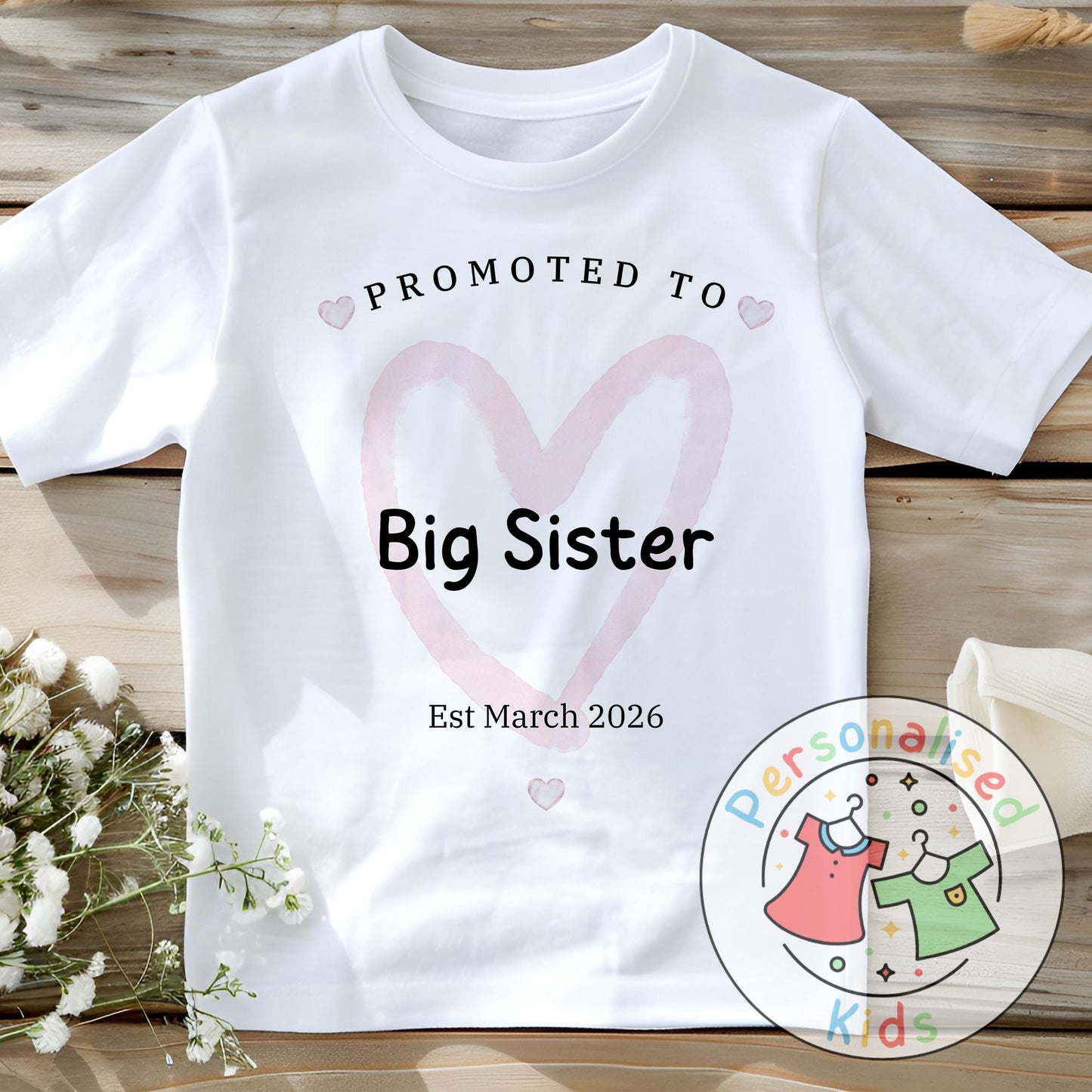 Celebrate the sweetest promotion with our adorable &quot;Promoted to Big Sister&quot; and &quot;Promoted to Big Brother&quot; outfits – perfect for pregnancy announcements, sibling reveal photos, or a thoughtful gift for the newest big sibling!