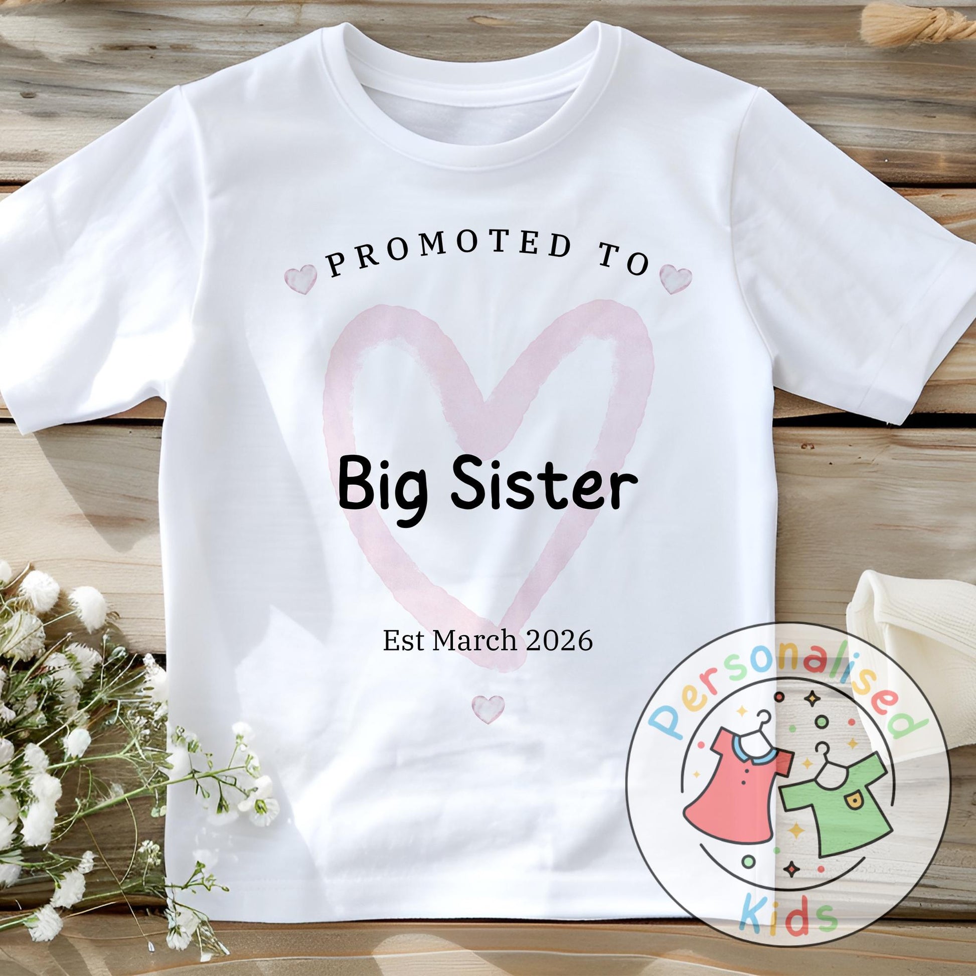 Celebrate the sweetest promotion with our adorable &quot;Promoted to Big Sister&quot; and &quot;Promoted to Big Brother&quot; outfits – perfect for pregnancy announcements, sibling reveal photos, or a thoughtful gift for the newest big sibling!