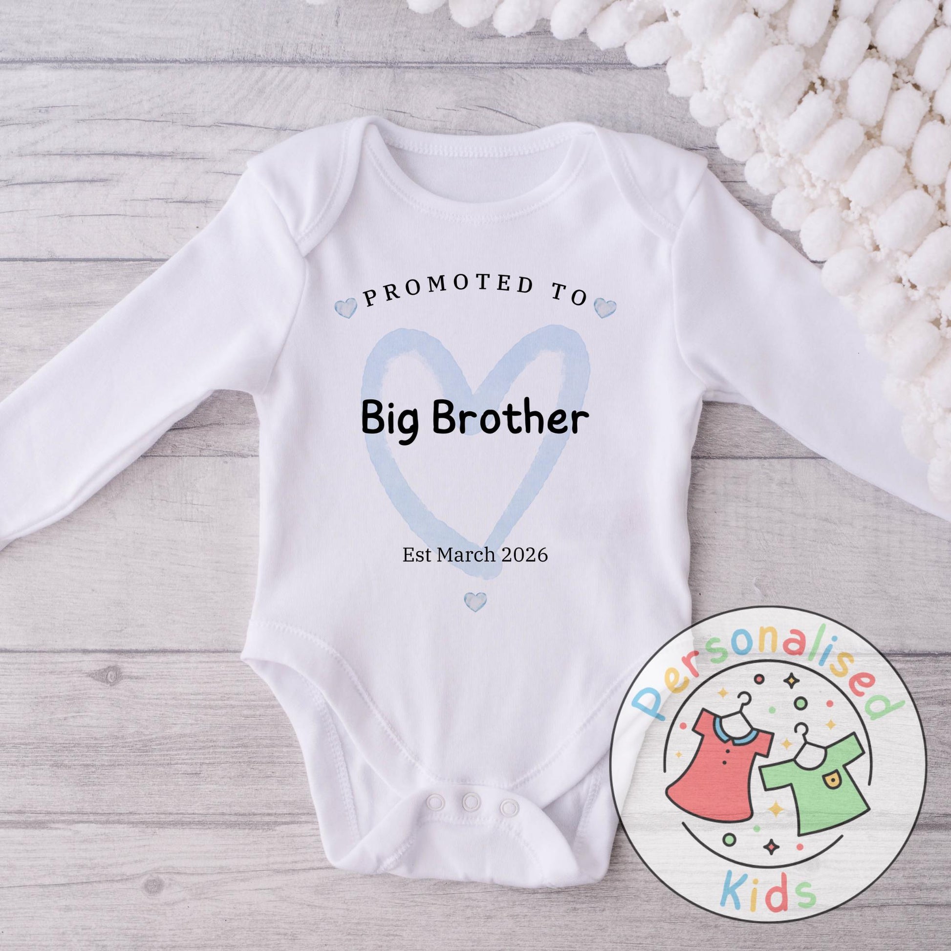 Celebrate the sweetest promotion with our adorable &quot;Promoted to Big Sister&quot; and &quot;Promoted to Big Brother&quot; outfits – perfect for pregnancy announcements, sibling reveal photos, or a thoughtful gift for the newest big sibling!